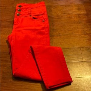 Refuge high waisted cuffed red skinny jeans
